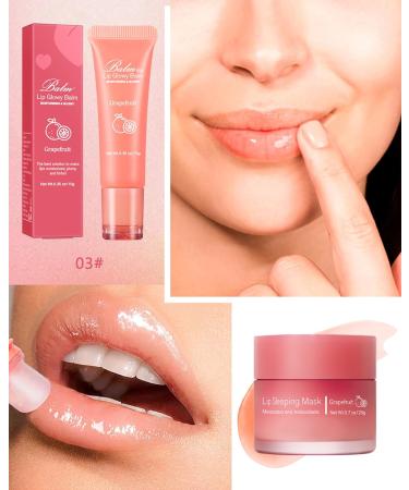 2Pcs Lip Glowy Balm & Lip Sleeping Mask Hydrating Repair Sleeping Lip Mask Glossy Tinted Lip Balm Smooth Cracked Chapped Lip Lip Care Therapy Treatment Christmas Makeup Gift for Women-Grapefruit Set 3# Grapefruit - Buy Online on GoSupps.com
