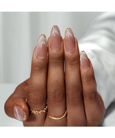 BTArtbox Cat Eye Fall Press On Nails - 3D Metallic Almond Medium Nails 15 Sizes Glossy Finish - Perfect Fit & Easy Application - Buy Online on GoSupps.com