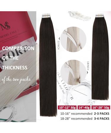 Moresoo 35 cm Tape In Extensions - Real Hair #2 Darkest Brown Seamless Hair - 20 Pieces / 40g Remy Hair - Buy Online on GoSupps.com