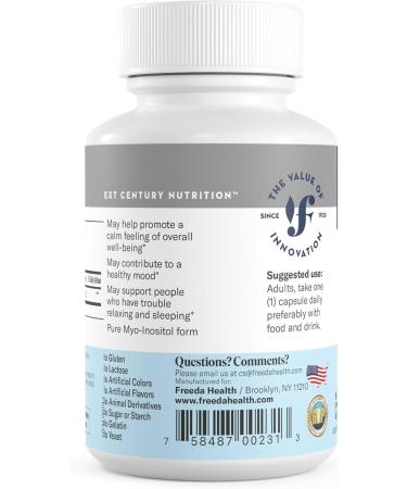 FREEDA Pure Inositol Capsules - 650 mg Inositol Supplement from Myo-Inositol - Mood and Calm Support - Vegetarian and Kosher Certified Vitamin B8 (Inositol) Supplements - Made in USA (100 ct) - Buy Online on GoSupps.com