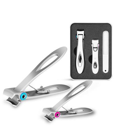 0.6in Wide Jaw Opening Nail Clippers for Thick Nails,Finger Nail Clippers for Ingrown Toenail Clippers for Men,Tough Nails, Seniors, Adults.Deluxe Sturdy Stainless Steel Big 3PCS(Silver)