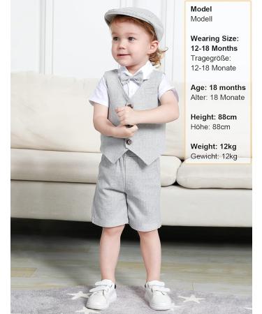Mint Green 4pcs Baby Boy Gentleman Suit Set | Shirt, Bowtie, Waistcoat, Trousers & Hat | Size 1-6 Years | 12-18 Months | Grey - Buy Online on GoSupps.com