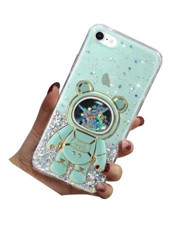 Rnrieyta Miagon B r Astronaut Stand Shell for iPhone 8/7/SE 2020/2022 Cute Girls D nn Crystal protective cover Kreisand Bling Transparent Case Bumper with astronaut Halter Kickst nde Green iphone 8/7/SE 2020/2022 Green
