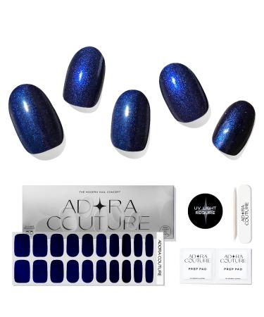 Adora Couture Semi Cured Gel Nail Strips | 20pcs Nail Wraps Kit for Women | Chrome Aurora Dark Blue Gel Nail Stickers | Salon-quality, Long-lasting, Easy Application with Breathable Adhesive Nail Wraps - UV Required (Aurora Sapphie) Aurora Sepphare