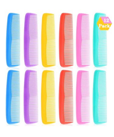 12 PCS Hair Combs Set Colorful Plastic Pocket Combs Pearlescent Effect Fine Dressing Styling Combs Fine and Wide Tooth Cutting Combs for Women and Men Salon and Hotel Hair Care Tool-Multicolor Multi-colored