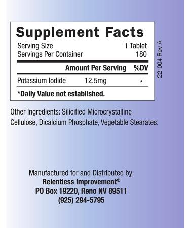 Relentless Improvement Potassium Iodide Tablets - 180 Count - Buy Online on GoSupps.com