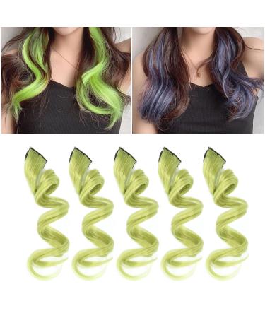 Shop 5 Pcs Arctic Green Clip-In Colored Hair Extensions | 21.7 Inch Synthetic Highlights for Women & Girls - Buy Online on GoSupps.com