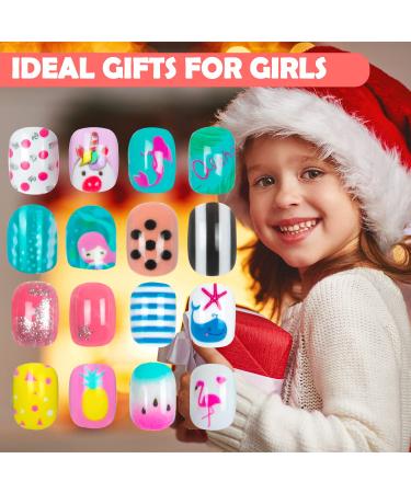 240 Pieces Kids Fake Nails Set - Short Full Cover Stick On False Nail Tips for Girls - Lovely Nail Art Decoration Kit for Children - Buy Online on GoSupps.com