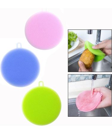 OFKPO Food-Grade Round Antibacterial Silicone Sponge Dish Scrubber Dishwashing Cleaning Brush Sponge Scrubber Kitchen Cleaning Tools(3 PCS) - Buy Online on GoSupps.com