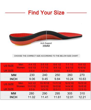 Arch Heavy Support Pain Relief Orthotics - Flat Foot Heel Pads for Plantar Fasciitis - Men (8-8 1/2) | Women (10-10 1/2) - 270MM - Red - Buy Online on GoSupps.com