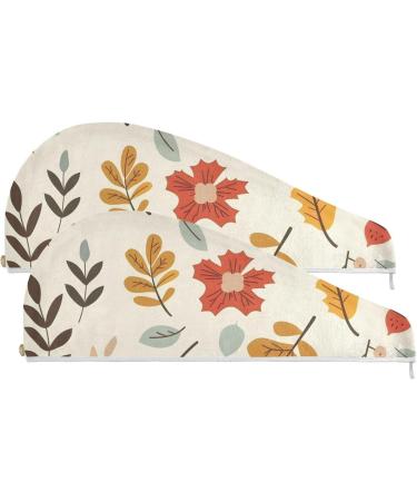 Super Absorbent Autumn Hair Towel 2 Pack - Quick Dry Turbans with Button Twisty Wrap for Women & Girls - Buy Online on GoSupps.com
