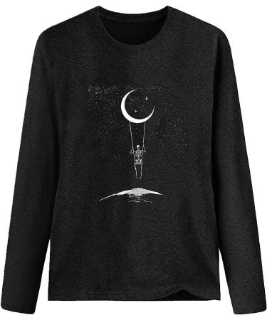Women's Plus Size Sun Moon Print Graphic T-Shirt - Black XXL | Casual Loose Blouse - Buy Online on GoSupps.com