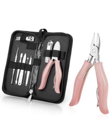 Toenail Clippers for Thick and Ingrown Nails Pink Nail Clipper Kit and Professional Podiatrist Toenail Clippers Heavy Duty Nail Scissors Toenail Treatment Tools Kit for Men Women Elderly