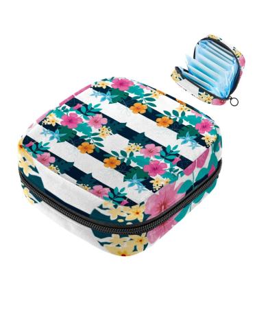 Storage bags for women's bandages watercolor flower patterns with stripes portable menstrual pads panty lips tampons women's bandages storage holder for women school office multicolored 08