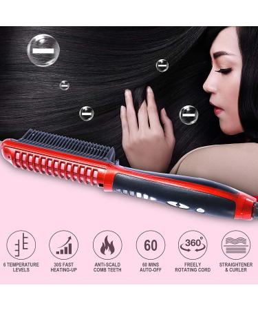 Minidiva 2-in-1 Hair Curler and Straightener | Anti-Scald | 30s Fast Ceramic Heating | 6 Heat Levels | Auto Off | Portable Hot Hair Straightener Brush - Red - Buy Online on GoSupps.com