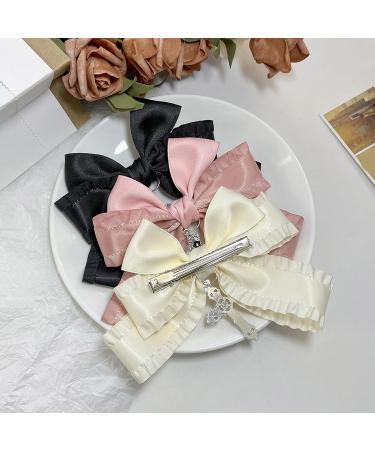 AJOIDR Ribbon Hair Bows with Pendant Hair Clip Hairpin Women Barrettes PonytailHolder for Girl Hair Styling Tool Black-b - Buy Online on GoSupps.com