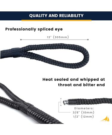 Sea Rock Marine Double Braided Nylon Dock Lines | 2 Pack 15' x 3/8 | Boats & Marine Rope Accessories - Buy Online on GoSupps.com