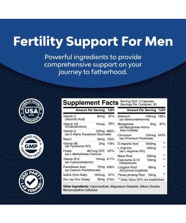 Prenatal Multivitamin for Men - Fertility Supplement with L-Arginine, D-Aspartic Acid, Maca Root - 180ct - Buy Online on GoSupps.com