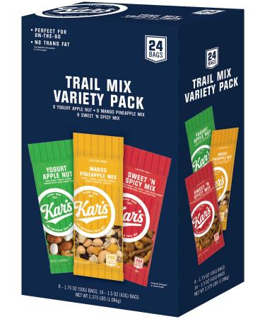 Kar's Nuts Variety Pack Trail Mix Snacks - Sweet 'N Spicy Mix, Yogurt Apple Nut, Mango Pineapple Mix, Individual Packs (Pack of 24) Sweet 'N Spicy - Yogurt Apple Nut - Mango Pineapple