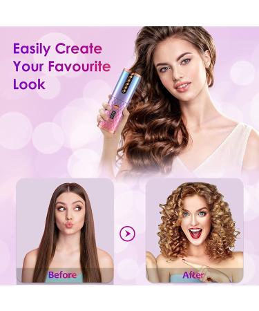 Cordless Automatic Curling Iron | 6 Temps & Timer | Wireless Hair Curler with Ceramic Barrel | Portable & Rechargeable | Fast Heating Styling Tool - Purple - Buy Online on GoSupps.com