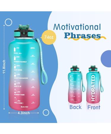 Myforest 2.2L Large Drinking Bottle - BPA-Free Time Marking Fall-Proof Folding Lock | 2200ml Cold/Hot Water Bottle in Cyan-Pink + Cleaning Brush - Buy Online on GoSupps.com