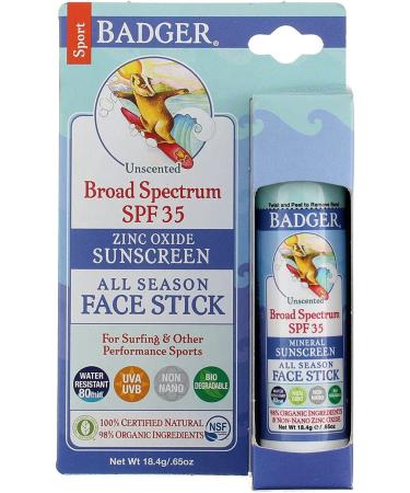 Badger All Season Face Stick Sport Sunscreen SPF 35 Unscented - 0.65 oz | Mineral Protection - Buy Online on GoSupps.com