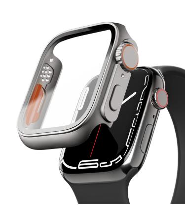 PZOZ Compatible for Apple Watch Series 7/8 45mm Hard Case with Tempered Glass Screen Protector, Unique Design Hard PC Cover, Bumper Full Coverage Accessories for iWatch 7/8 45mm