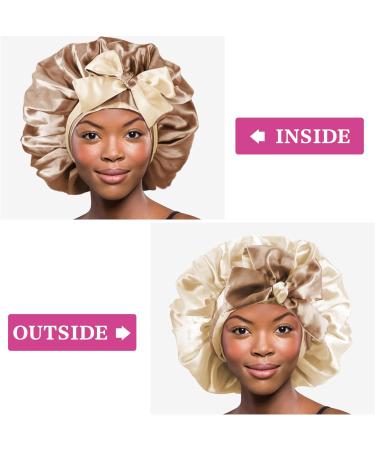 WEIPAO Silk Satin Bonnet - Large Double Sided Reversible Hair Wrap for Curly Hair - Coffee + Champagne - Buy Online on GoSupps.com