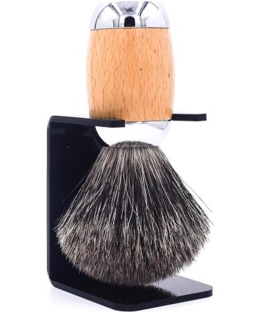 Taconic Shave Extra-Dense 100% Mixed Badger Luxury Shaving Brush with Beechwood Handle & Chrome Stand - Premium Shaving Brush for Men - Buy Online on GoSupps.com