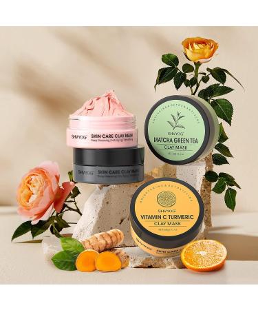 4 Pcs Clay Mask Set - Turmeric, Vitamin C, Green Tea, Dead Sea Mud & Rose Clay Masks - 240g Total - Deep Cleansing, Moisturizing & Pore Refining - Buy Online on GoSupps.com