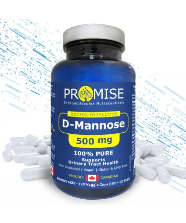 Promise D-Mannose 500mg 120 Capsules Rapid Urinary Tract Cleanse. Relieves UTI and Burning Pain. For Men & Women. Bladder Control for Sleep Exercise & Movement. Gentle On the Stomach