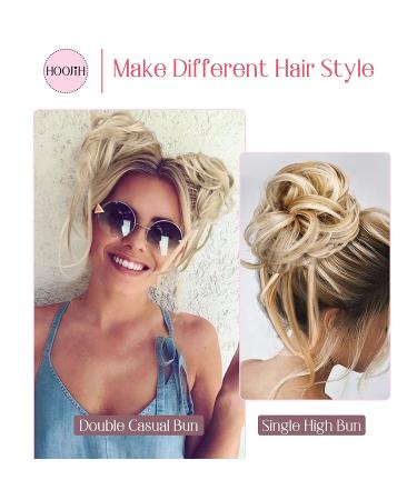 Messy Bun Hair Piece - HOOJIH 2 Pack Wavy Updo Extensions for Women & Girls - Blonde Mixed - Buy Online on GoSupps.com