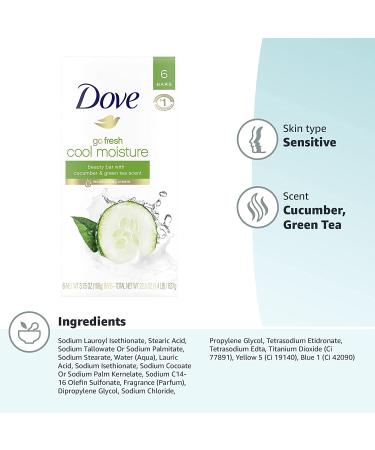 Dove Go Fresh Cool Moisture Bar - Cucumber & Green Tea, 6 Bars (4 oz Each) - Hydrating Soap for Soft Skin - Buy Online on GoSupps.com