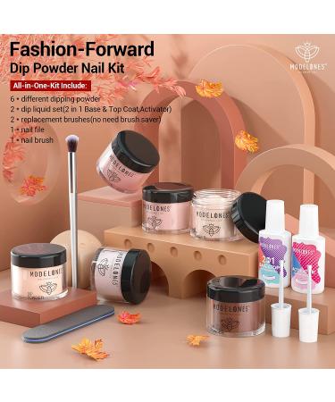 Modelones 6 Colors Dip Powder Nail Kit Starter 12Pcs Fall Winter Nude Brown Neutral Skin Tone - Acrylic Dipping Powder System with Base & Top Coat, Activator - French Nail Art, DIY Manicure Kit - Buy Online on GoSupps.com