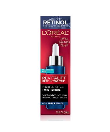 L'Oreal Paris Revitalift 0.3% Pure Retinol Night Serum - Visibly Reduce Deep Wrinkles, Fragrance Free - 1 oz + Moisturizer Sample - Buy Online on GoSupps.com