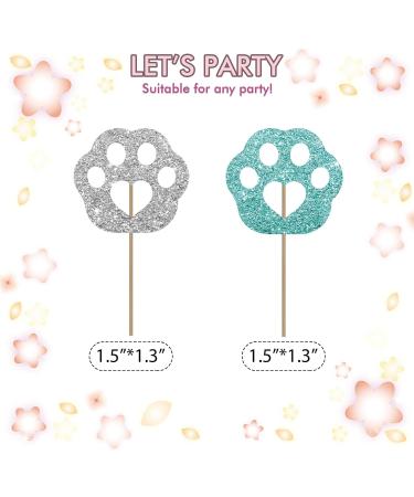 Set of 24 Paw Cupcake Toppers for Pet Theme Birthday Blue & Silver Glitter Puppy Kitten Paw Sign Cupcake Toppers Cake Decorations for Baby Shower/Dog Cat Birthday Party Supplies blue&silver - Buy Online on GoSupps.com
