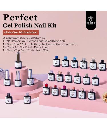 Modelones 24 Pcs Gel Polish Nail Kit - 20 Nude Pink Gray Neutral Colors - 7ml - Prep Bond Primer - Glossy & Matte Top Base Coat - Nail Art Manicure DIY Salon Gift Kit: Halloween A1 - Navy Burgundy - Buy Online on GoSupps.com