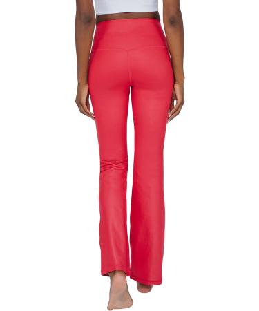 90 Degree By Reflex Faux Leather Flared Leg Yoga Pants - Squat Proof Interlink Leggings in Scorpio Red | Stylish & Comfortable Activewear for All | International Shipping Available - Buy Online on GoSupps.com