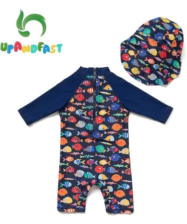 UPF 50+ Baby Girl One Piece Swimwear Suit with Sun Hat | Colorful Fish Design | Toddler Swimsuit with Sun Protection | 3-6 Months - Buy Online on GoSupps.com
