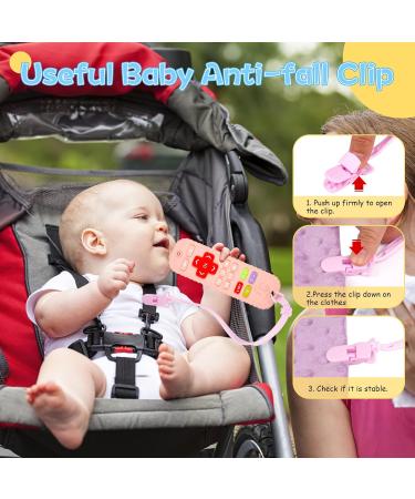 Buy BPA-Free Baby Biting Toys & Silicone Teething Rings - Safe for 3+ Months - Pink/Orange with Pacifier Chain - Buy Online on GoSupps.com