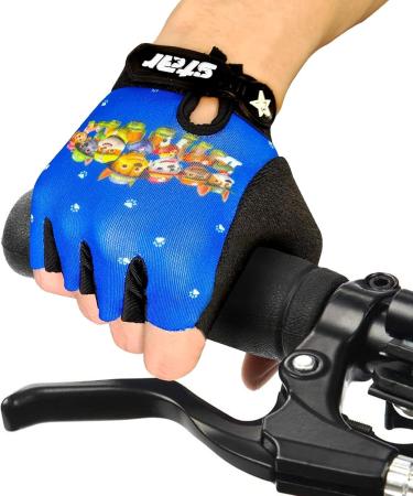 Children's Fingerless Bicycle Gloves - Summer Gel BMX Gloves for Boys & Girls 5-10 Years - Blue Hiking & Scooter Wheel Gloves - Buy Online on GoSupps.com