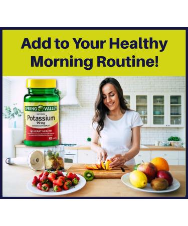 Spring Valley Potassium Supplement 99mg Caplets - 100 Caplets - 3+ Month Supply | Heart, Nerve & Muscle Support + Vitamin Pouch - Buy Online on GoSupps.com