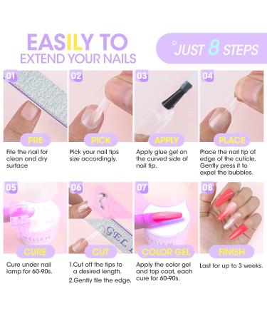 Gellen Nail Tips And Glue Gel Kit - 504Pcs Almond Clear Fake Nails, UV LED Nail Lamp, 3 In 1 Nail Glue - DIY Nail Extension Starter Kit for Women - Buy Online on GoSupps.com