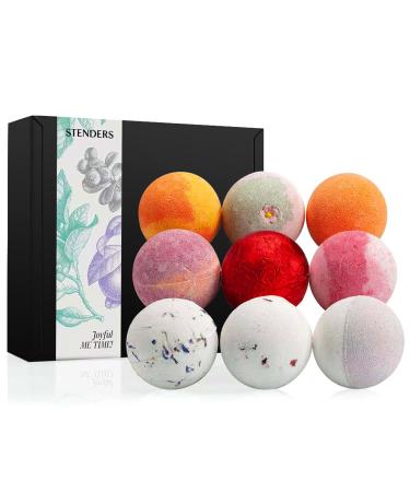 STENDERS Bath Bombs Gift Set for Women Girls- 9 Organic Super Fizzy Bath Bomb Kit - Large Bathbombs with Natural Essential Oils Perfect for Bubble & Spa Bath  Christmas Valentine's Day Gift Idea Spring Blossom