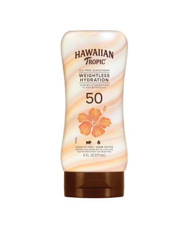 Hawaiian Tropic Weightless Hydration Lotion Sunscreen SPF 50  6oz | Oil Free Sunscreen  Hawaiian Tropic Sunscreen SPF 50  Oxybenzone Free Sunscreen  Body Sunscreen SPF 50  6oz
