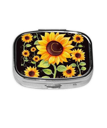 Cute Sunflower Printing 2 Compartment Small Pill Case Cute Small Pill Box Purse Pill Boxs Travel Pill Organizer for Pocket Purse and Travel Gifts