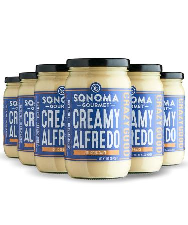 Sonoma Gourmet Creamy Alfredo Pasta Sauce | Gluten-Free and No Sugar Added | Made With Real Cream | 15.5 Ounce Jars (Pack of 6) Creamy Alfredo 15.5 Ounce (Pack of 6)