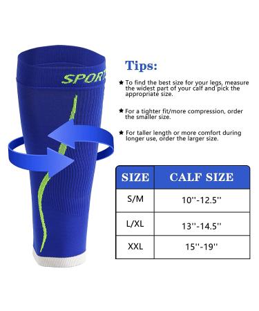 Calf Compression Sleeves Men Running Socks - 2 Pairs, 15-20mmHg Support for Shin Relief & Varicose Leg, Breathable Medical Brace Wrap (Black+Blue, XXL) - Buy Online on GoSupps.com