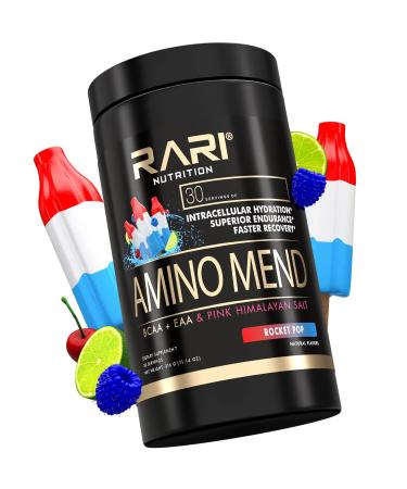 RARI Nutrition - Amino Mend - Natural BCAA + EAA Powder + Pink Himalayan Salt - Essential Amino Acid Formula for Endurance, Hydration & Post Workout Recovery - 30 Servings (Rocket Pop)