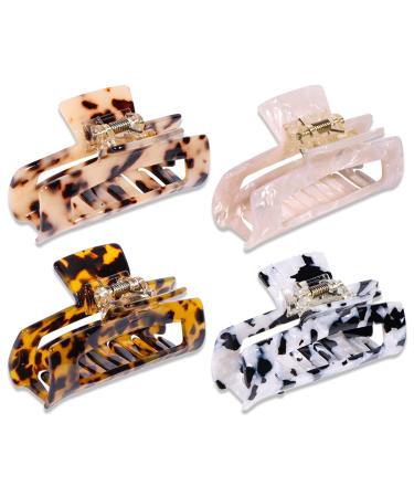 Magicsky 4PCS Hair Claw Clips Acrylic Hair Banana Barrettes Celluloid French Butterfly Jaw Clips Tortoise Shell Grip Pin Teeth Clamp -Leopard print Stylish Hair Accessories for Women Girls Long Size Large (4 Count) Brown